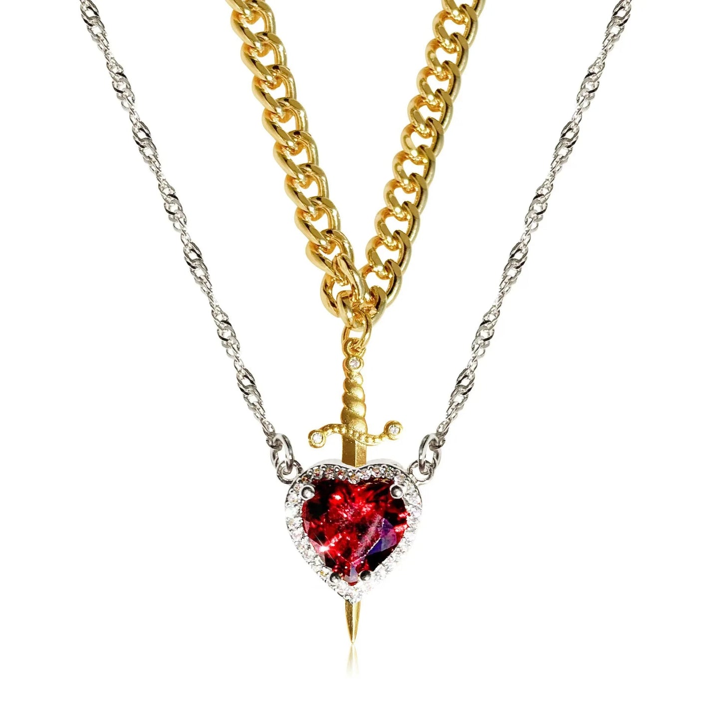 Heart and Sword Necklace Set Glitch Trends