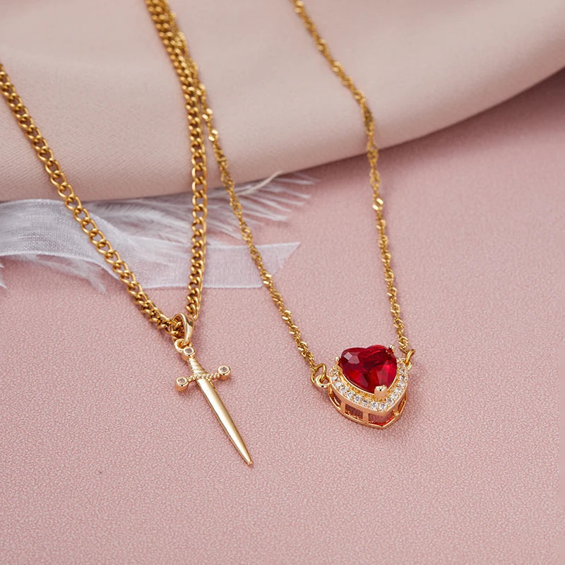 Heart and Sword Necklace Set Glitch Trends
