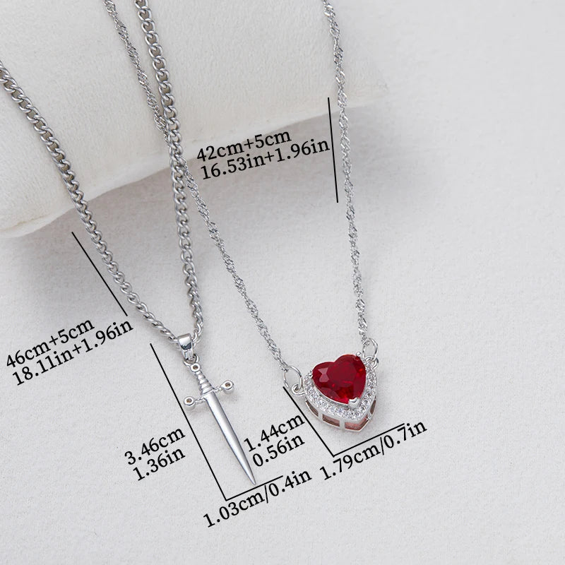 Heart and Sword Necklace Set Glitch Trends