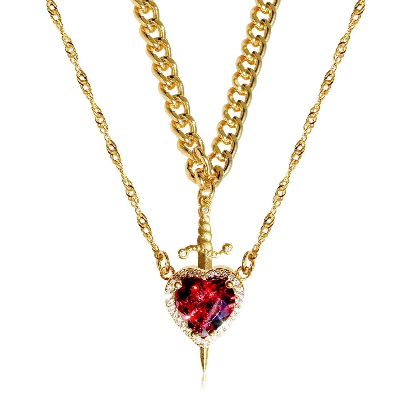 Heart and Sword Necklace Set Glitch Trends
