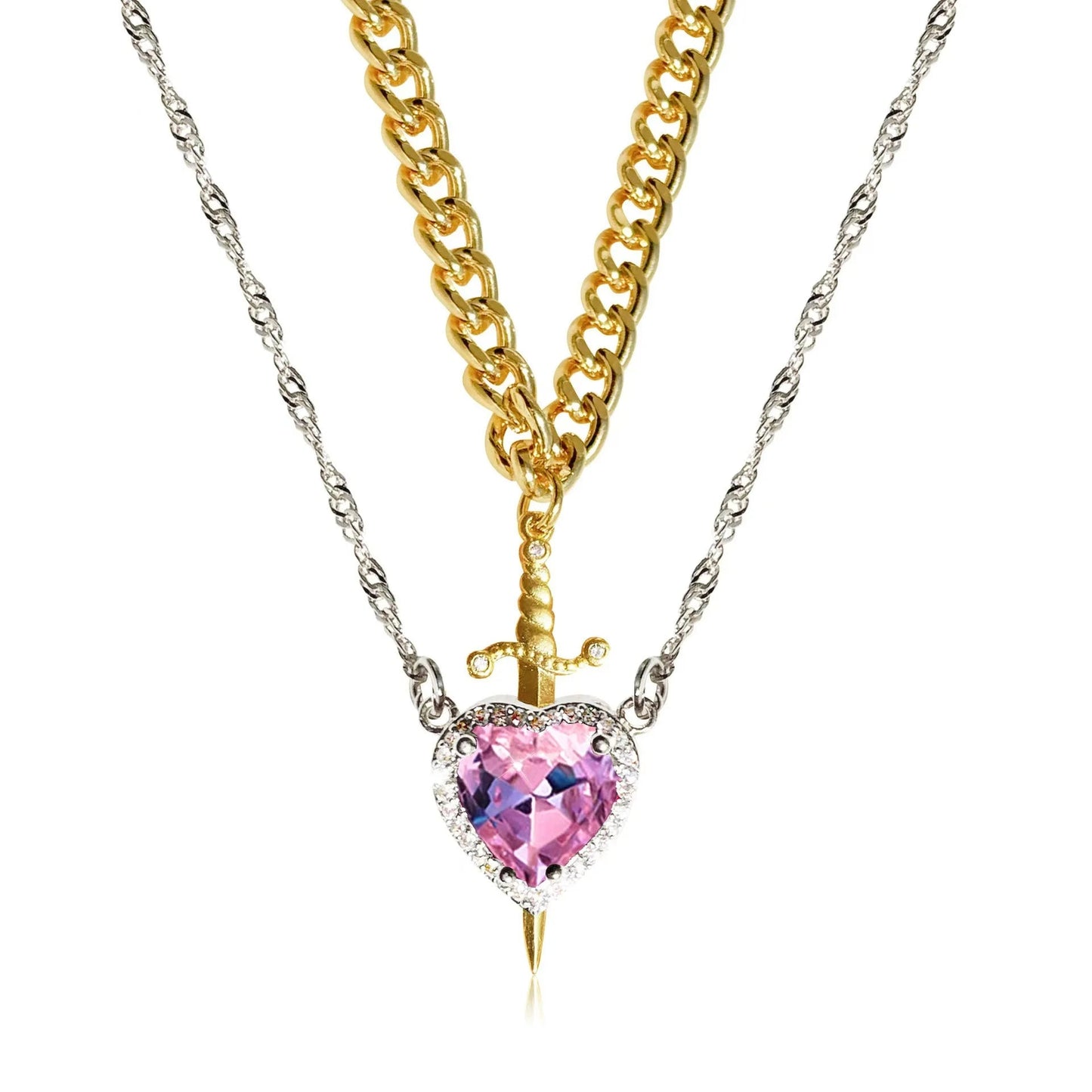 Heart and Sword Necklace Set Glitch Trends