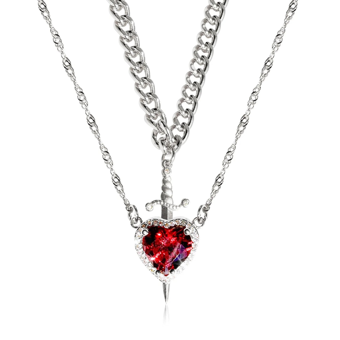 Heart and Sword Necklace Set Glitch Trends
