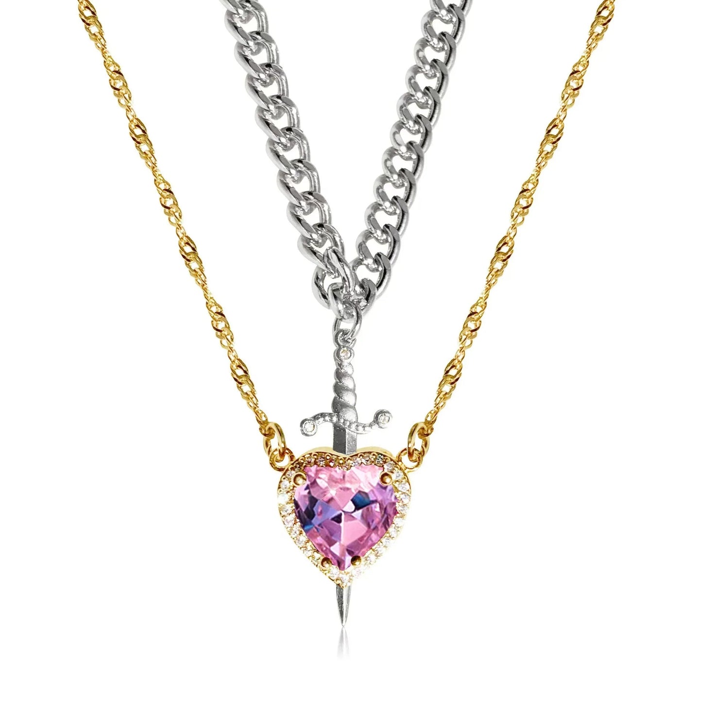 Heart and Sword Necklace Set Glitch Trends