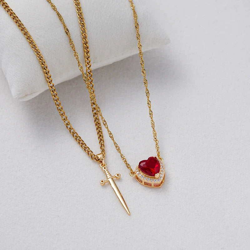 Heart and Sword Necklace Set Glitch Trends