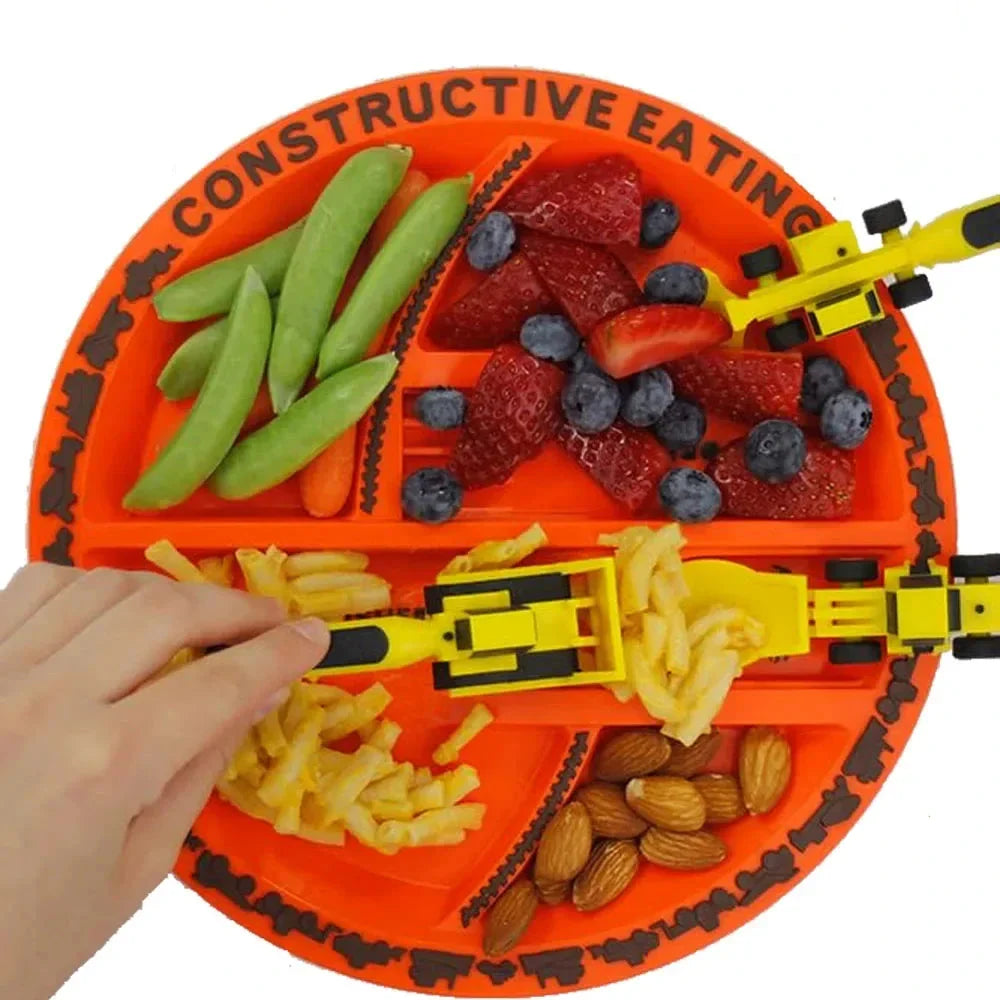Constructive Eating Plate and Utensils Set Glitch Trends