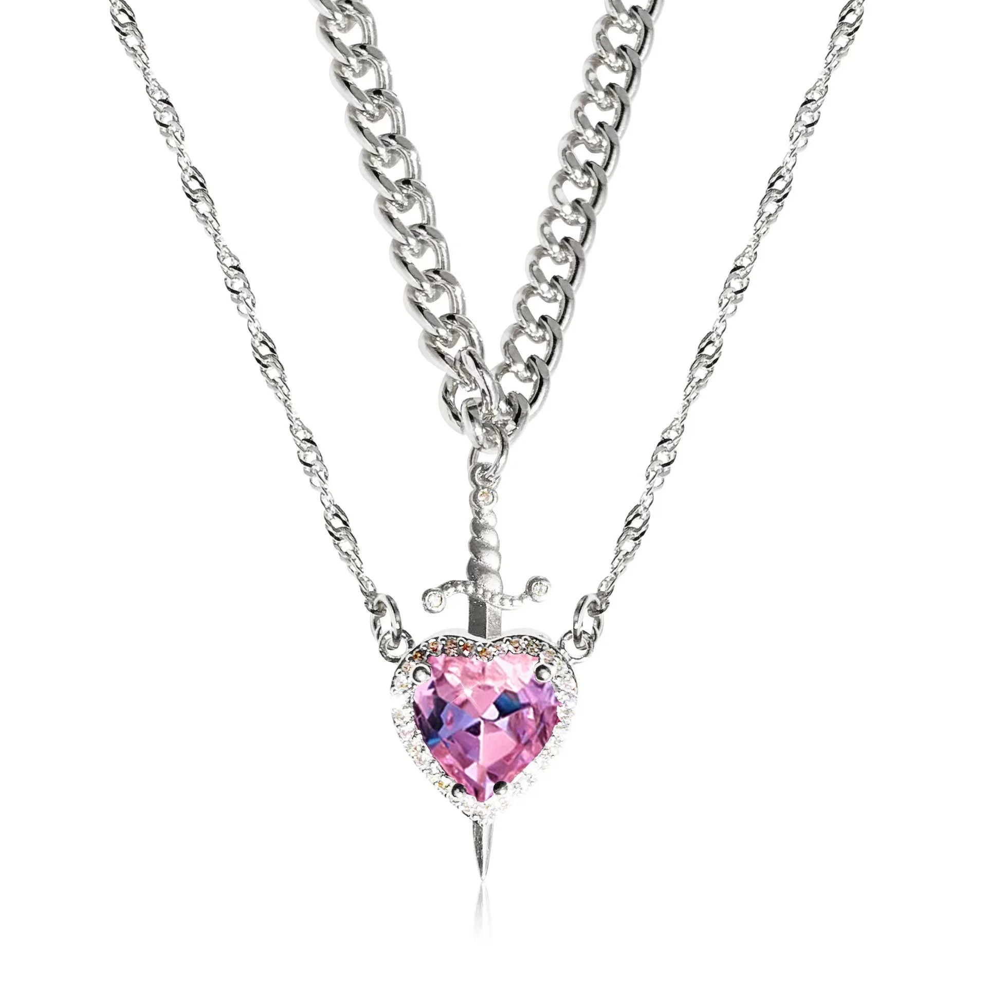 Heart and Sword Necklace Set Glitch Trends