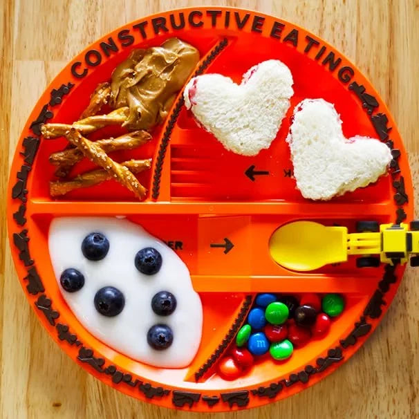 Constructive Eating Plate and Utensils Set Glitch Trends