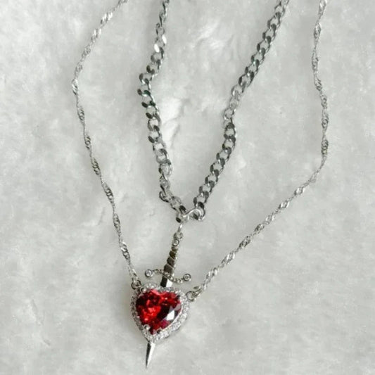 Heart and Sword Necklace Set Glitch Trends