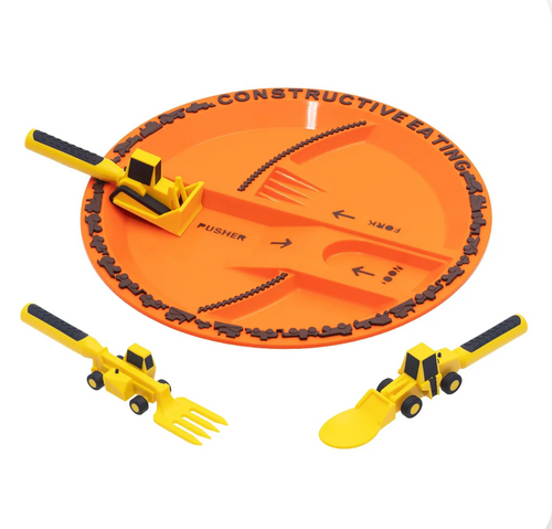 Constructive Eating Plate and Utensils Set Glitch Trends